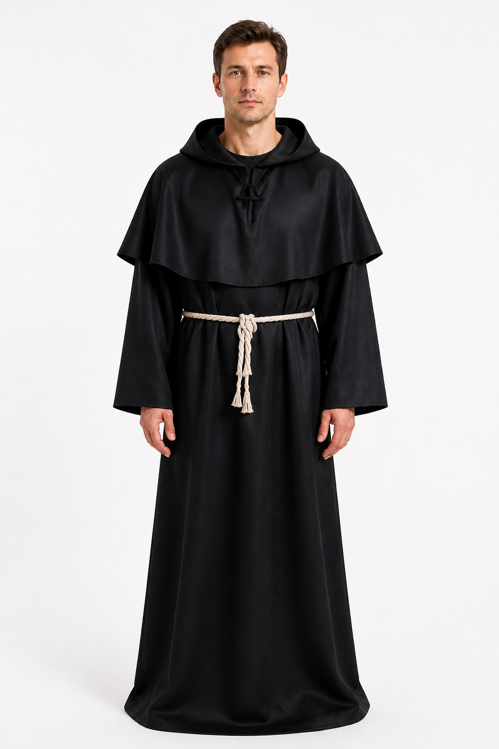 Black Robe with Pointed Hood and Belt for Cosplay Costumes detail 3