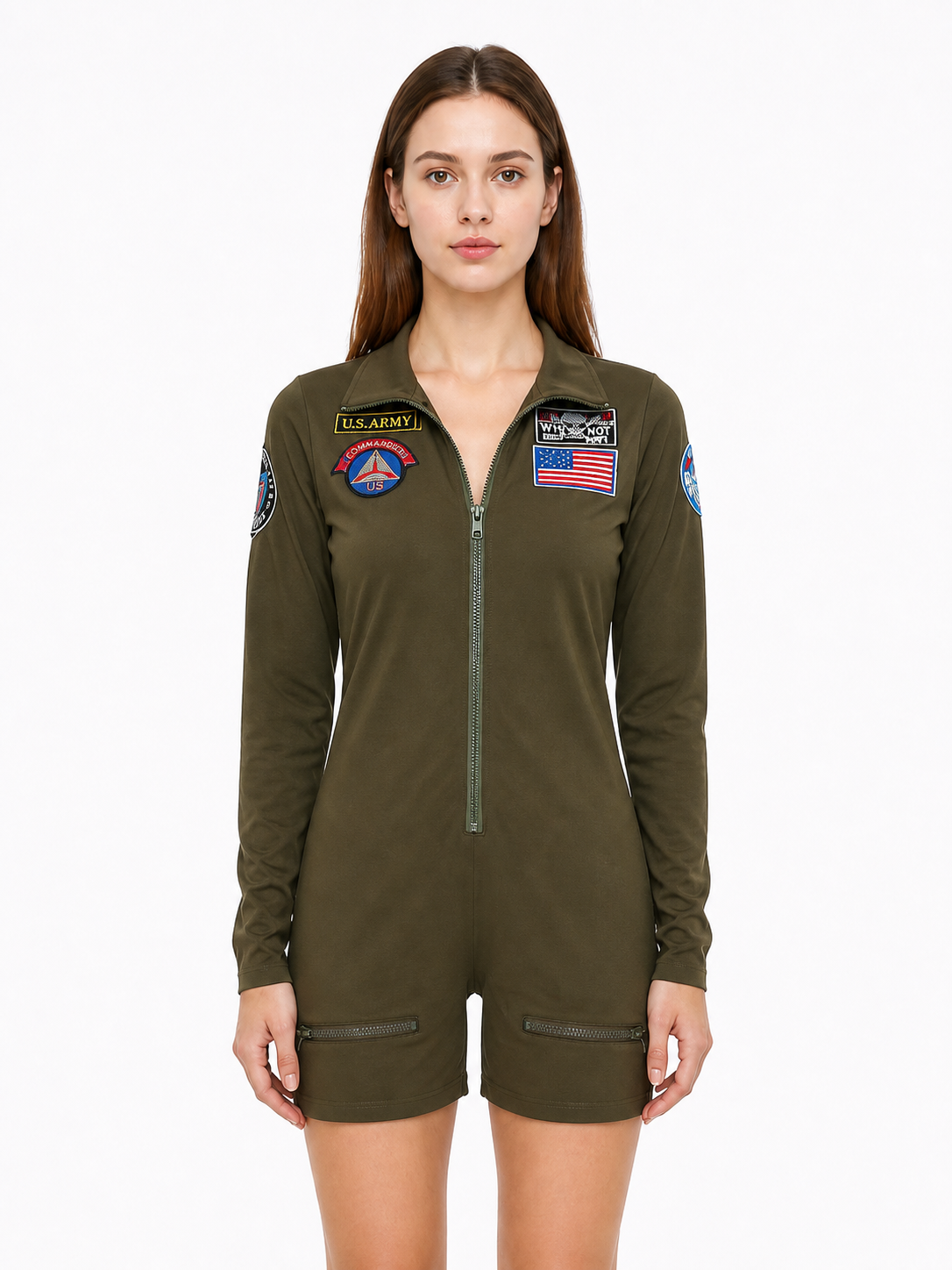 Olive Green Pilot Jumpsuit with Patches and Pockets