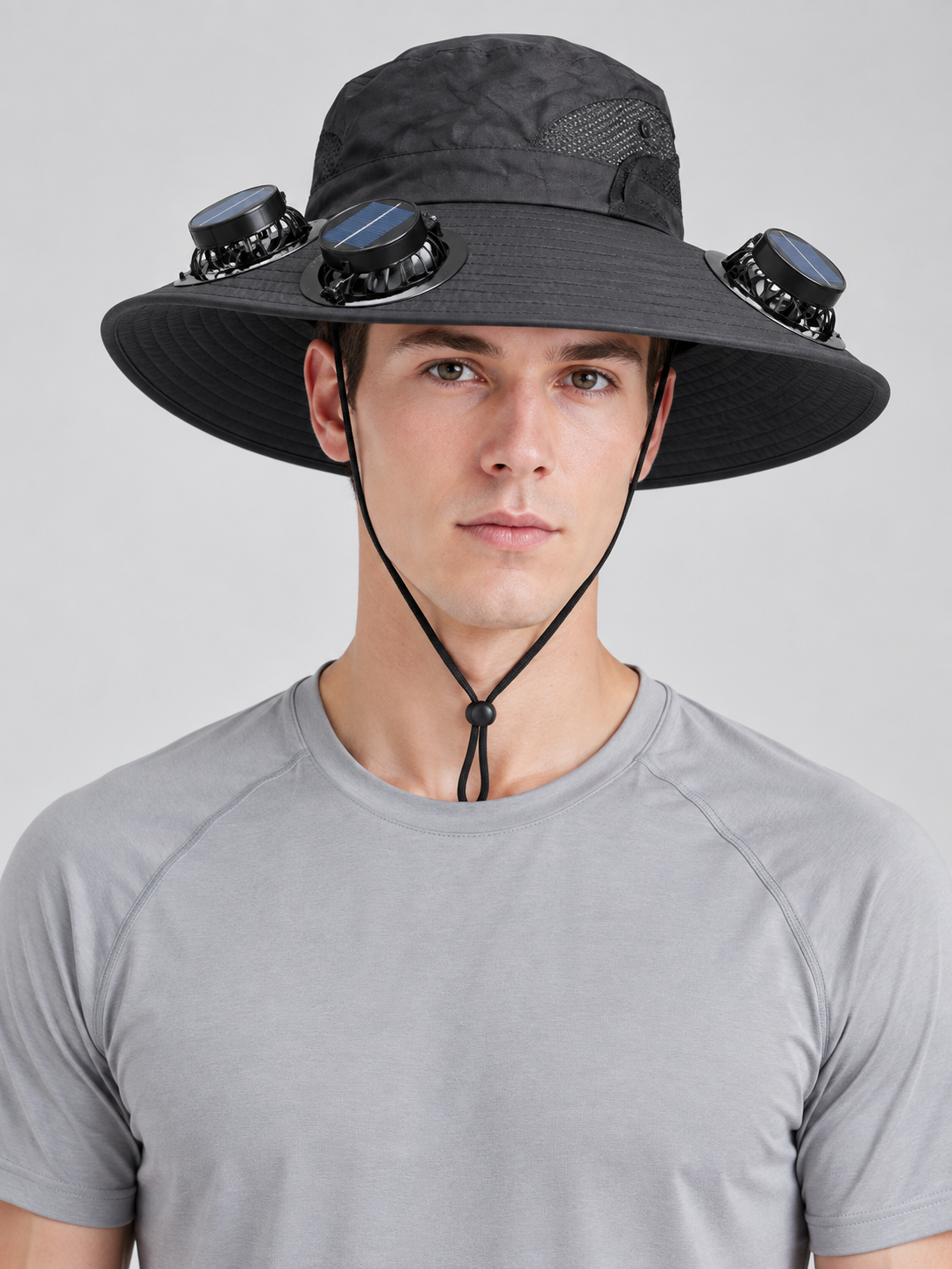 Dark Gray Wide-Brim Panama Hat with Fans Costume Headwear detail 2