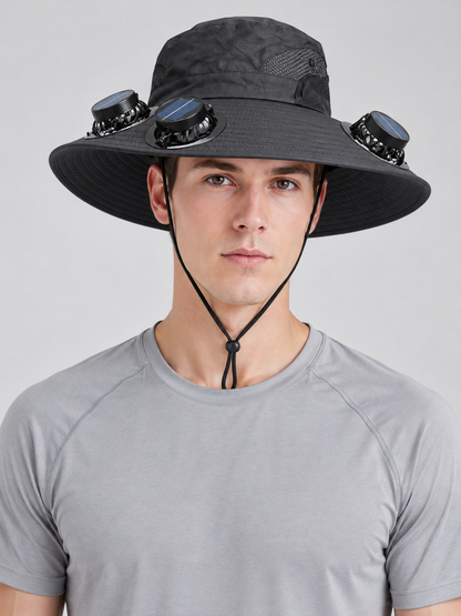 Dark Gray Wide-Brim Panama Hat with Fans Costume Headwear detail 2