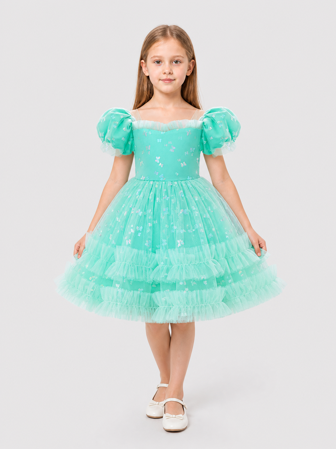 Children's Dressy Dress with Full Skirt, Mint Costume Dresses detail 3