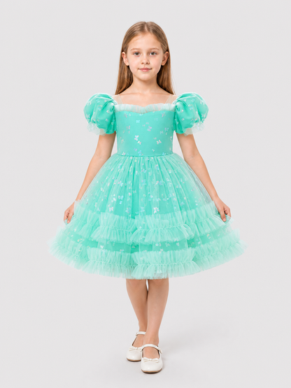 Children's Dressy Dress with Full Skirt, Mint Costume Dresses detail 3