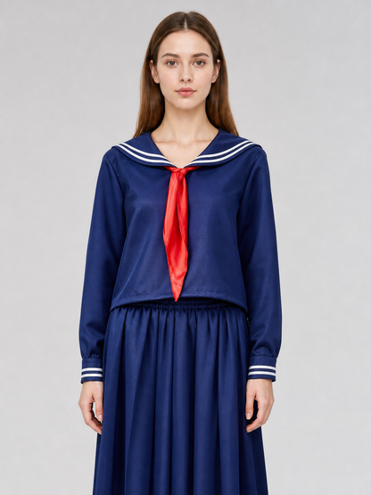 Sailor-style costume with a long pleated skirt