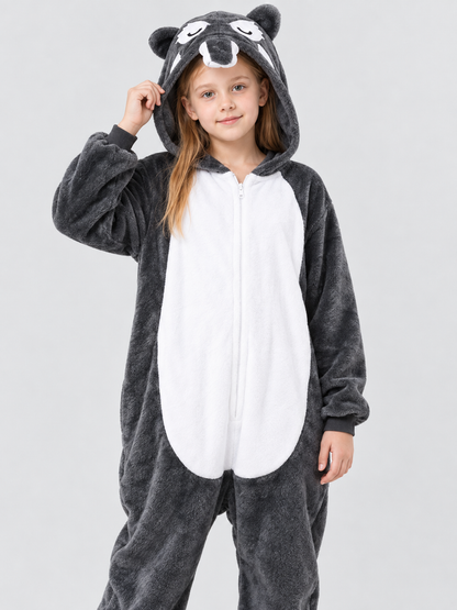 Flannel Hooded Pajama Jumpsuit with Ears