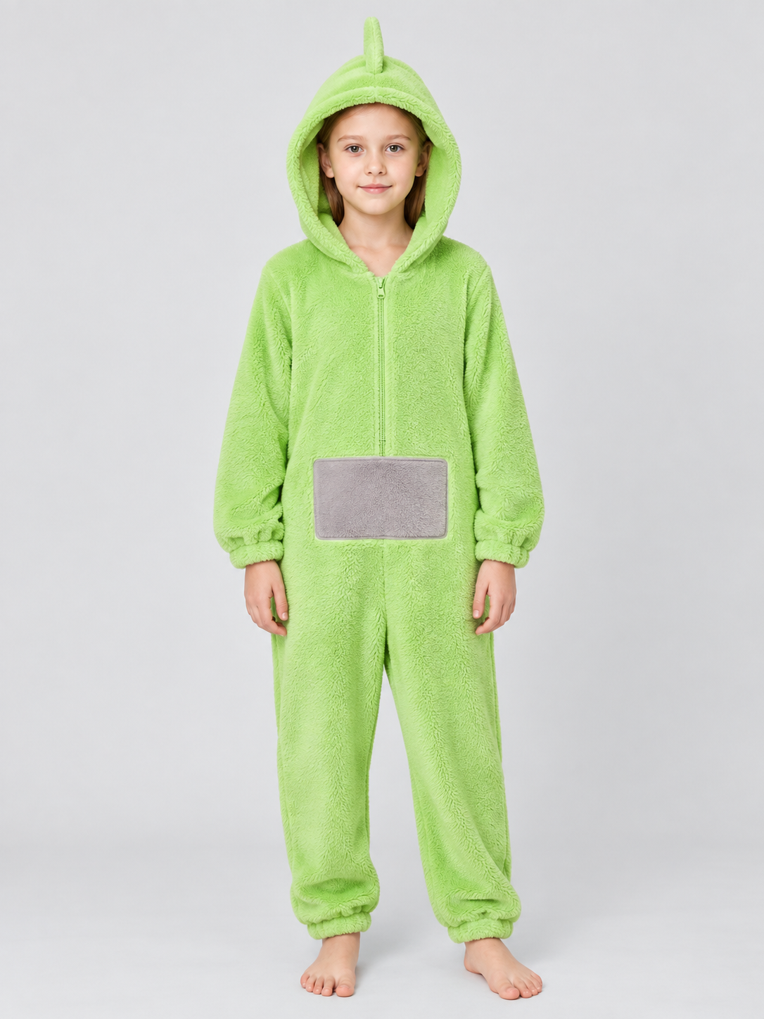 Light Green Flannel Hooded Pajama Jumpsuit