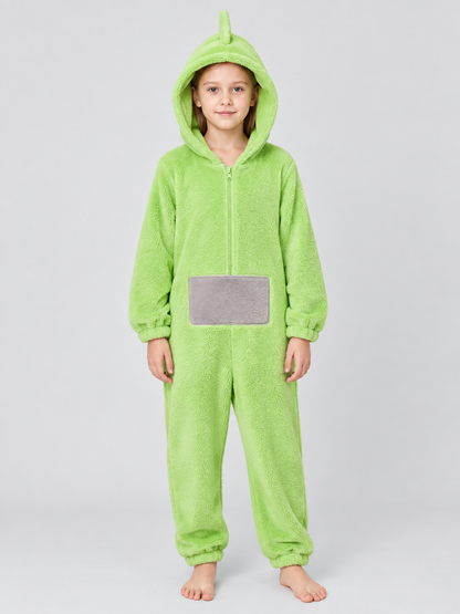 Light Green Flannel Hooded Pajama Jumpsuit