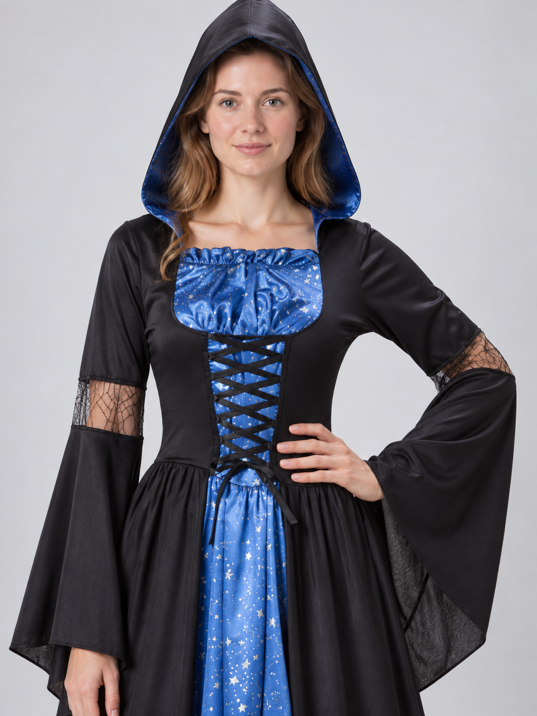 Black and Blue Hooded Lace-Up Carnival Dress