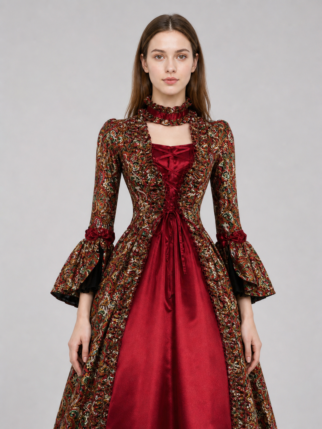 Long Victorian Dress with Floral Pattern