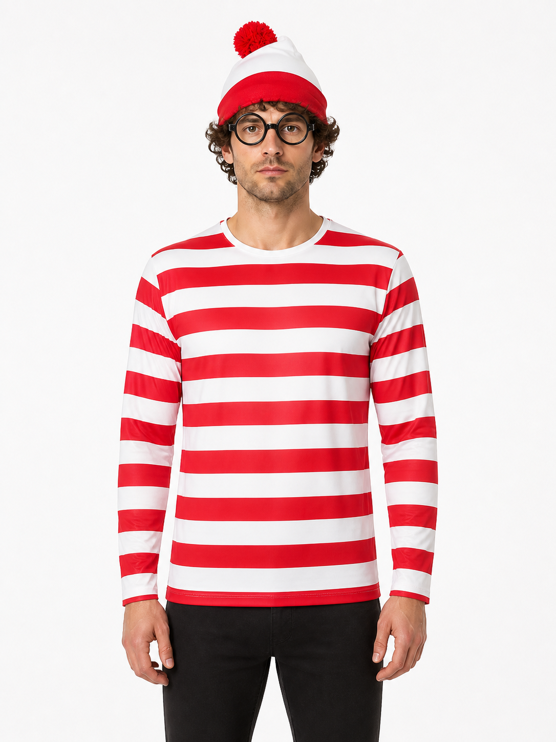 Striped Wally Costume with Hat and Glasses Costume Headwear detail 3