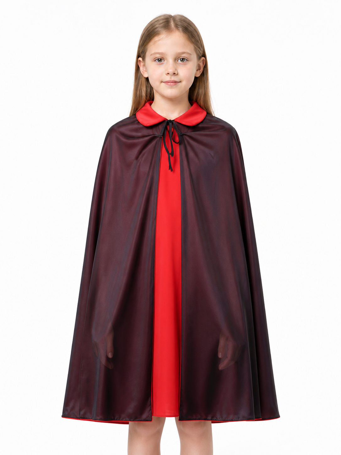 Long Reversible Cloak with Collar, Black and Red Costume Capes detail 3
