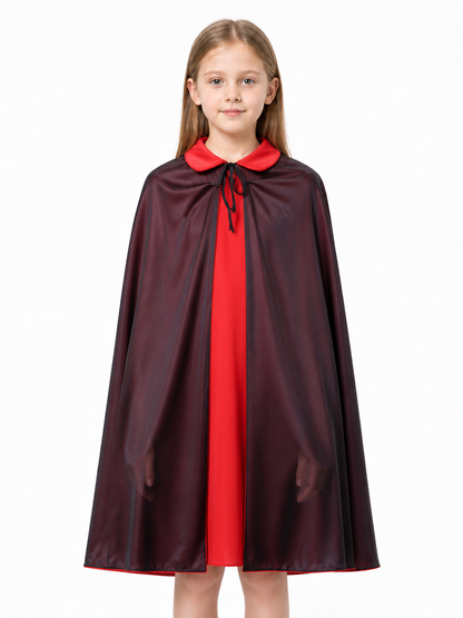 Long Reversible Cloak with Collar, Black and Red Costume Capes detail 3