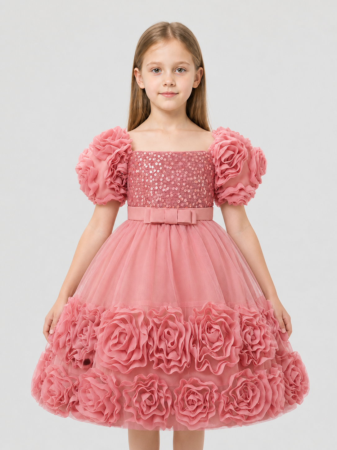 Festive Sequin Dress with Full Skirt and Bow