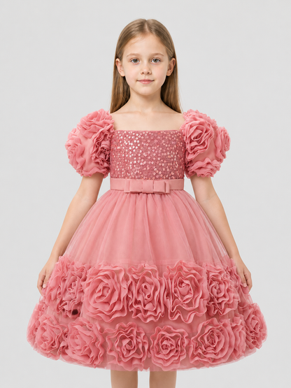 Festive Sequin Dress with Full Skirt and Bow