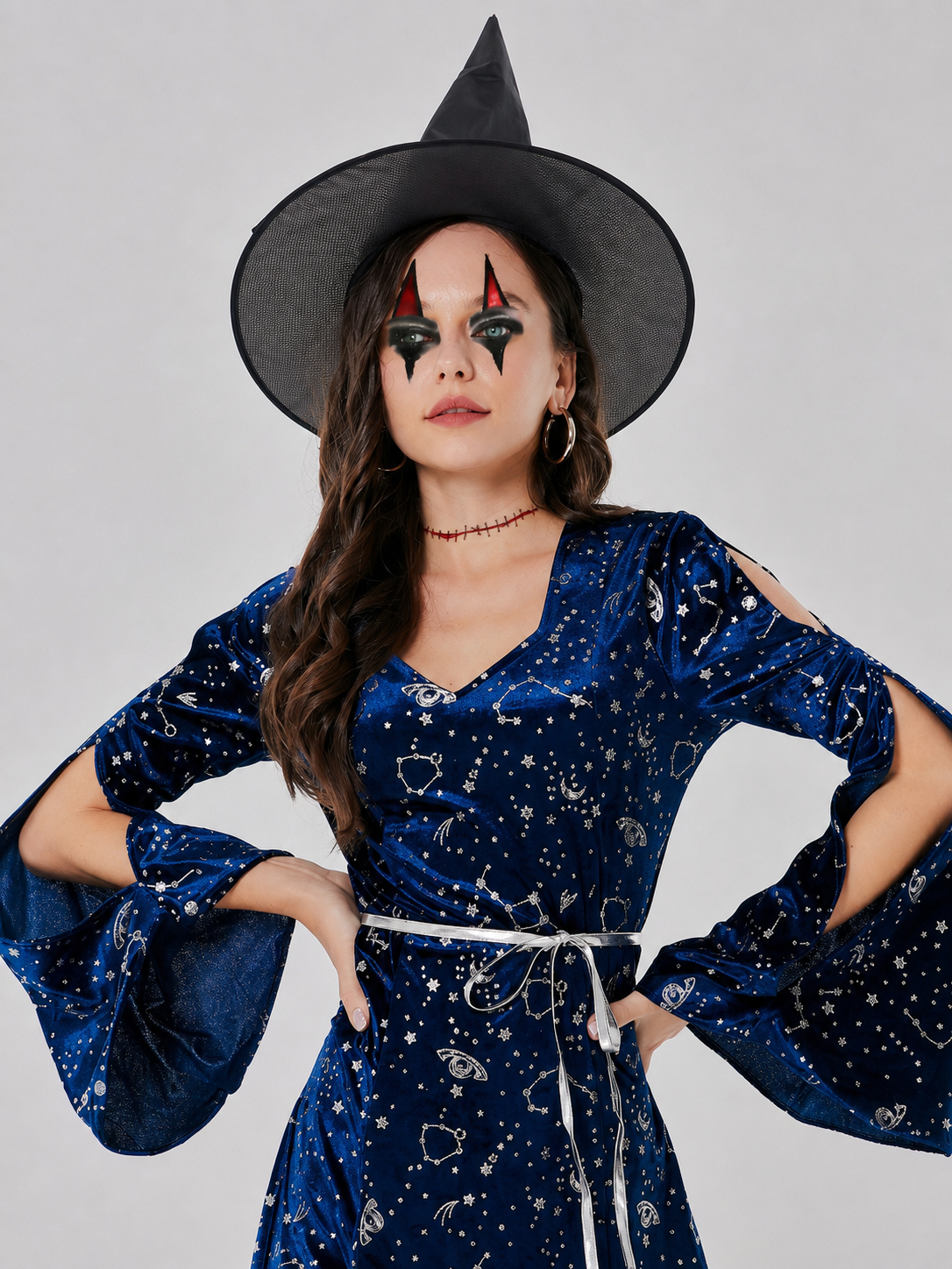 Cosplay Dress with Flared Sleeves and Star Print