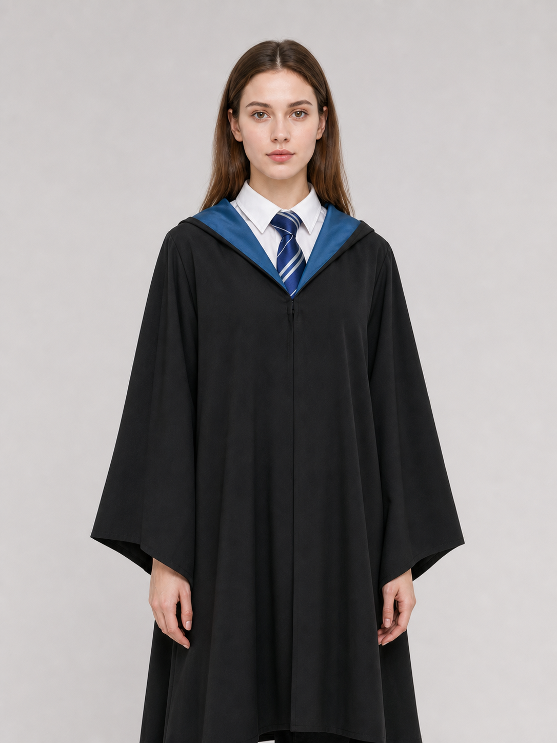 Wizard Costume with Robe, Hat, Glasses, and Scarf upper body view