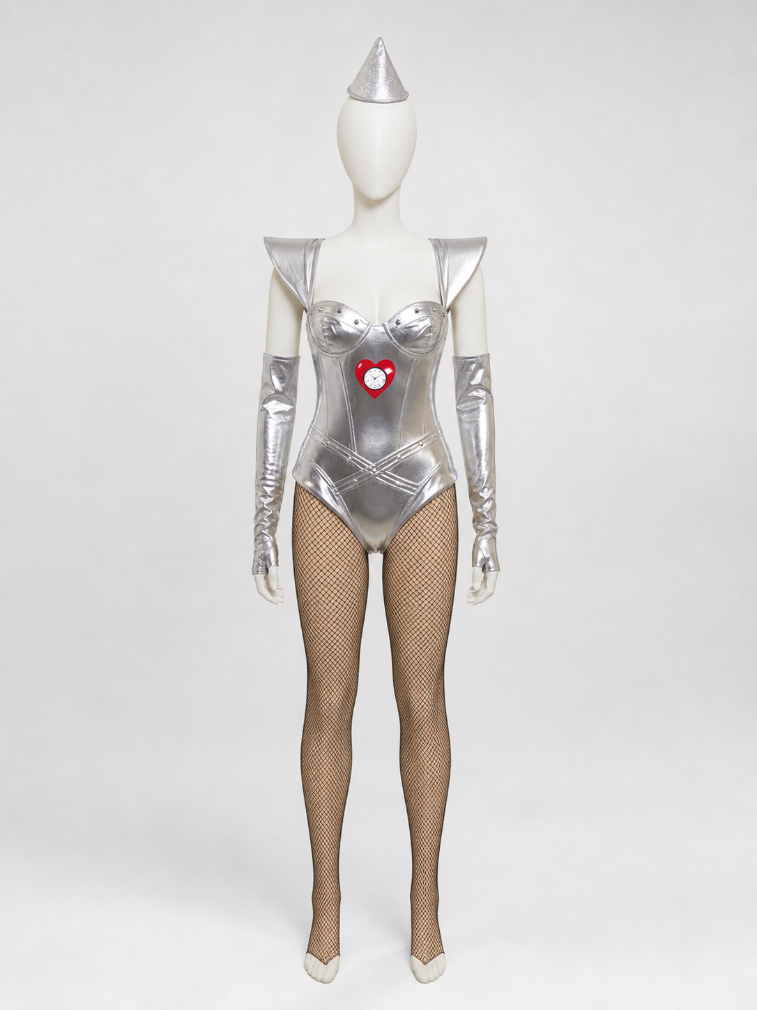 Silver cosplay jumpsuit costume with a heart