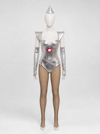 Silver cosplay jumpsuit costume with a heart