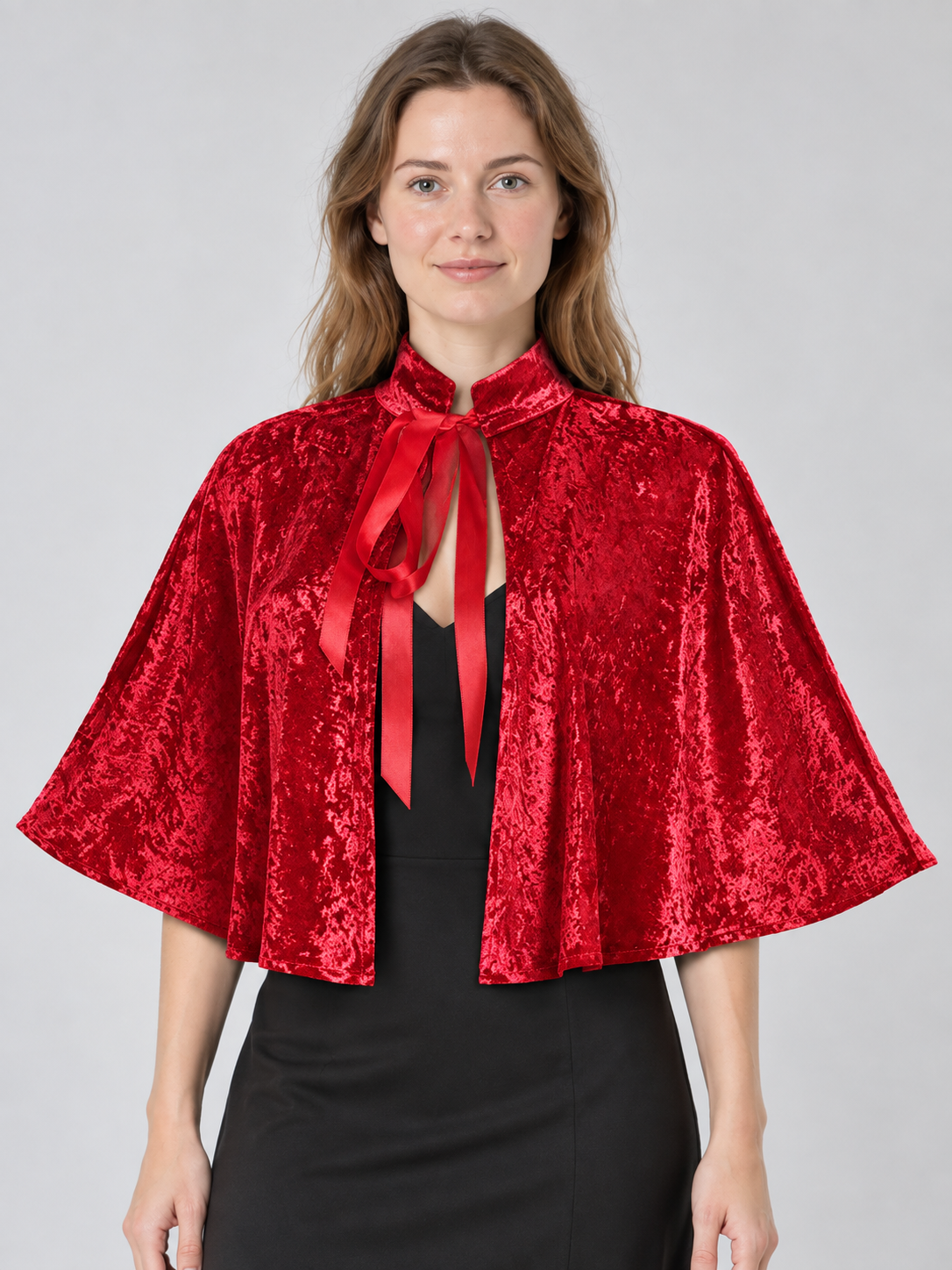 Red Velvet Capelet with Collar and Ties