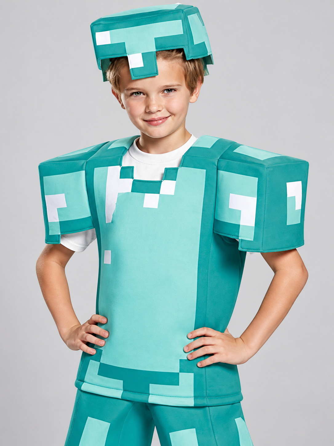 Pixel-style carnival costume with headpiece