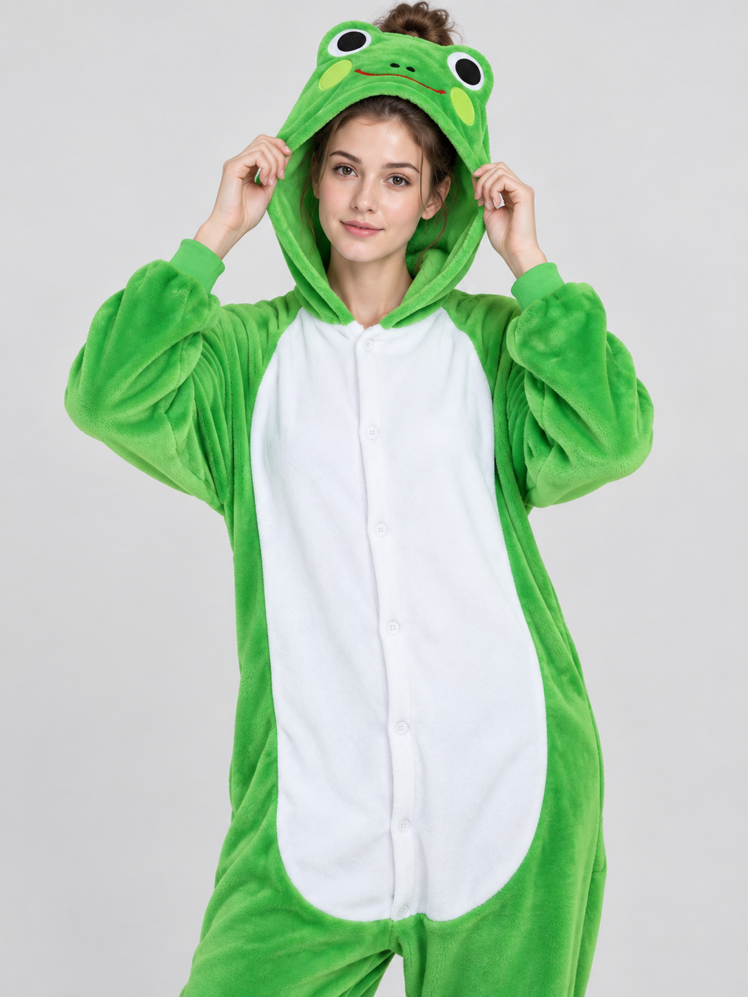 Frog Hooded Pajama Jumpsuit with White Insert