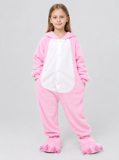 Kids' Hooded Pajama Jumpsuit with Puff Sleeves