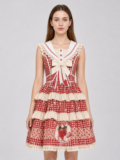 Sleeveless Strawberry Plaid Lolita Dress