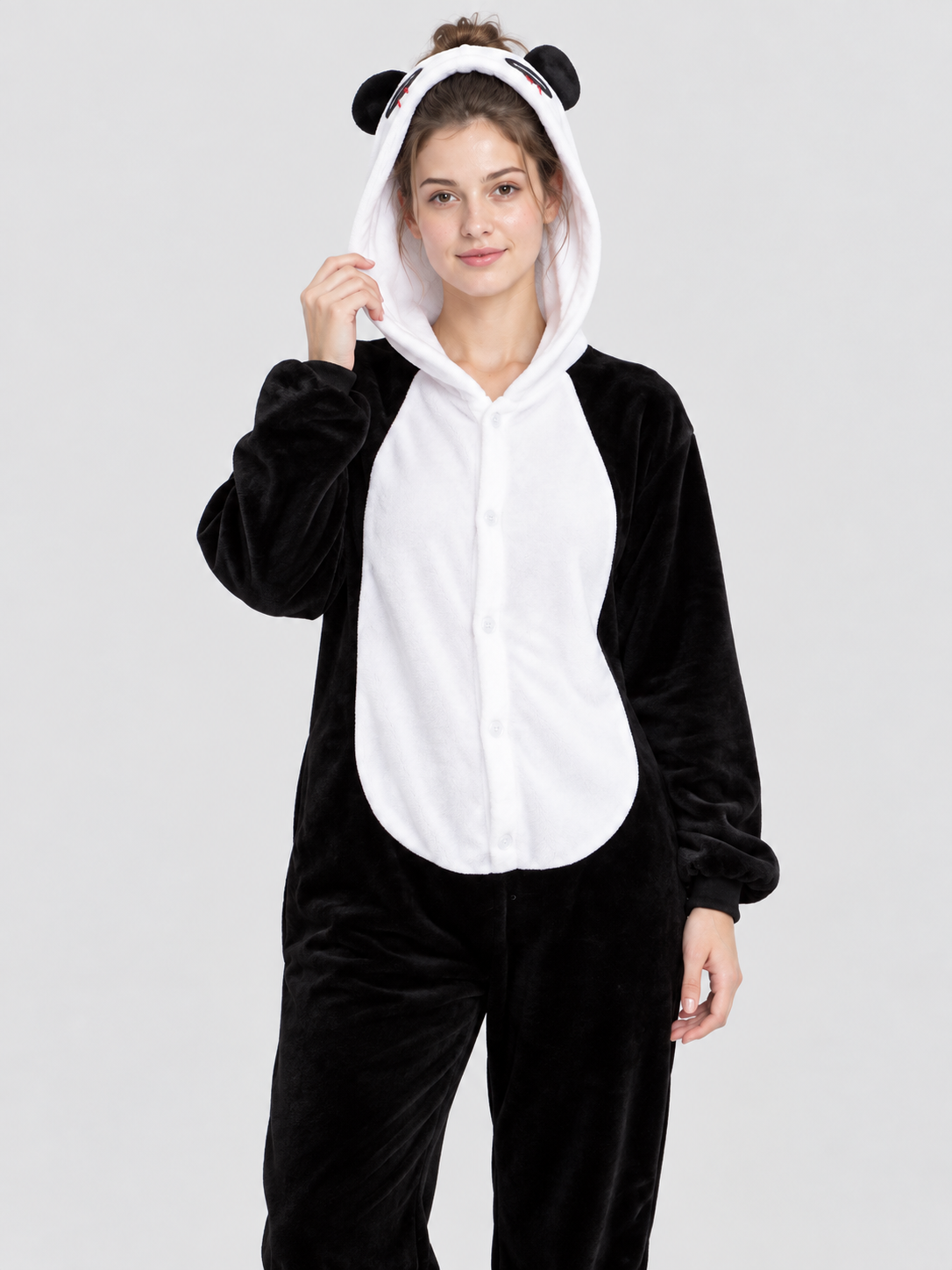 Black and White Flannel Pajama Jumpsuit with Ears