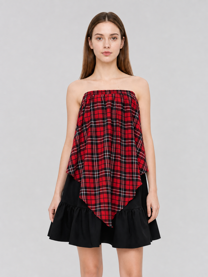 Tiered Asymmetrical Plaid Skirt