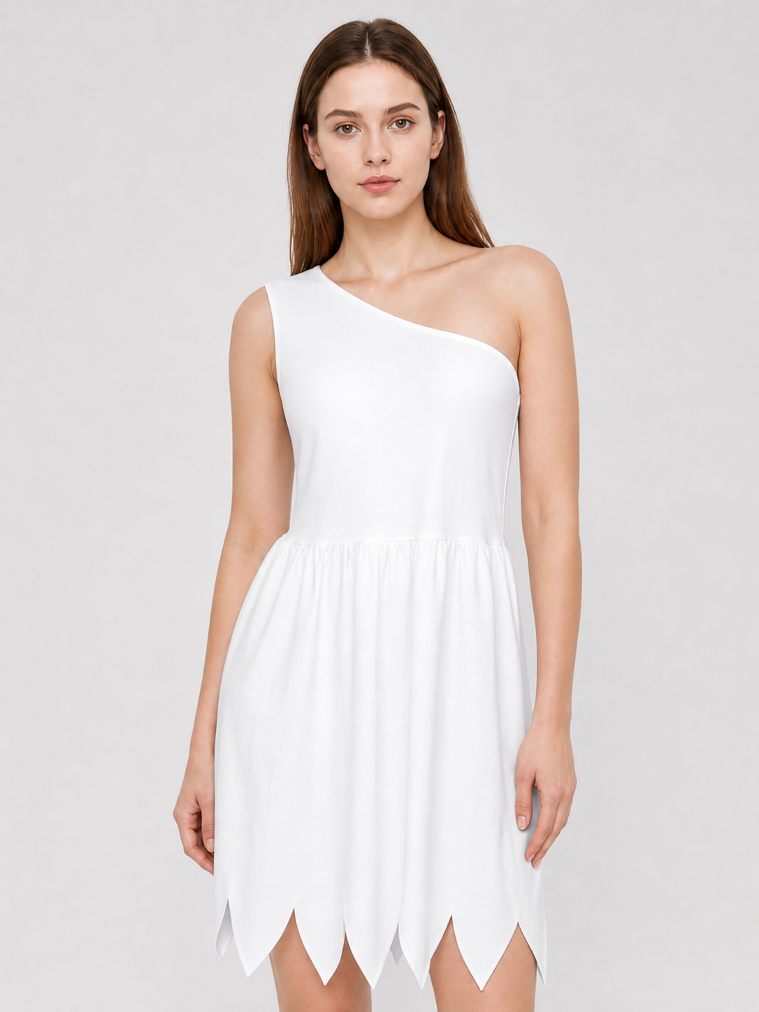 White One-Shoulder Costume Dress with Jagged Hem