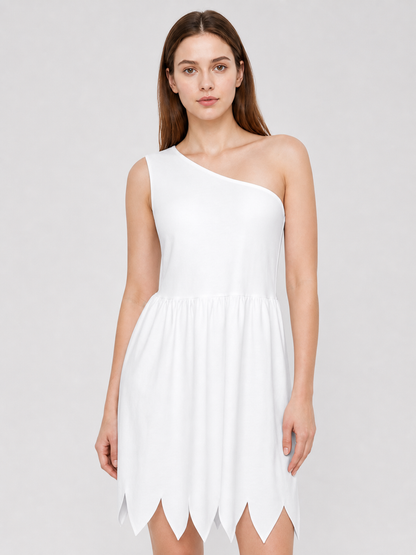 White One-Shoulder Costume Dress with Jagged Hem