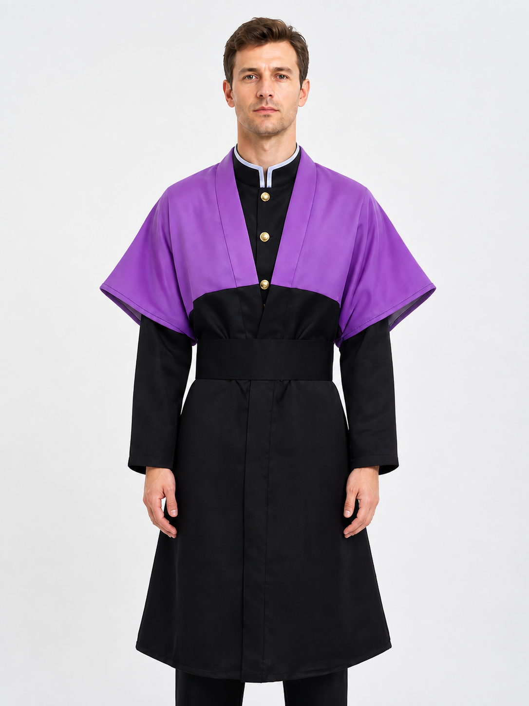 Shinobu Costume: Purple Jacket, Black Shirt, Pants, and Belt upper body view