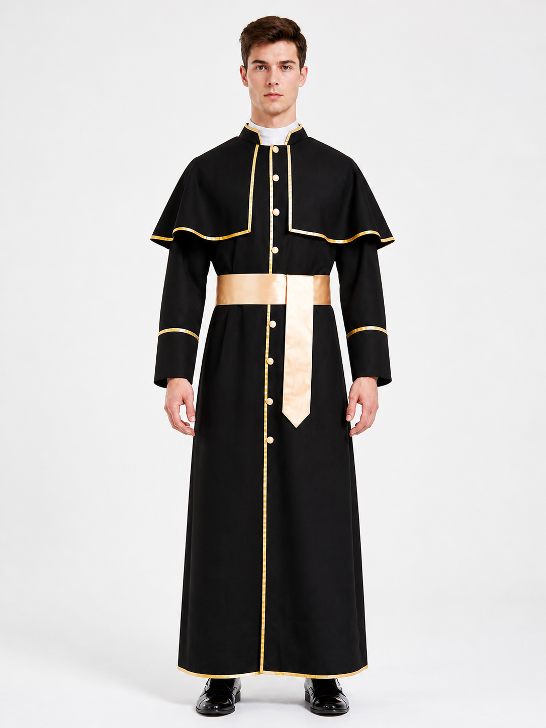 Black Carnival Cassock with Gold Trim and Belt