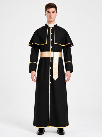 Black Carnival Cassock with Gold Trim and Belt