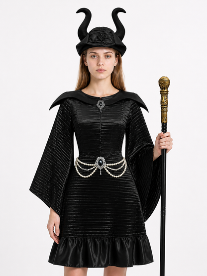 Black Halloween witch costume with crown and wand Costume Headwear detail 3