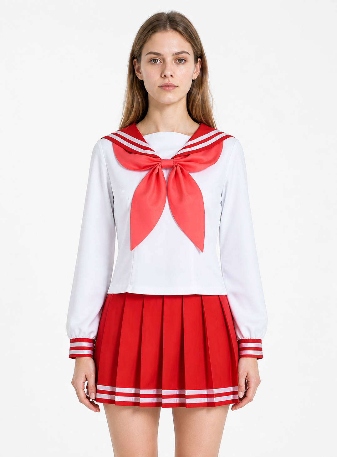 White and Red Sailor Cosplay Costume with Bow and Skirt Costume Accessories detail 3