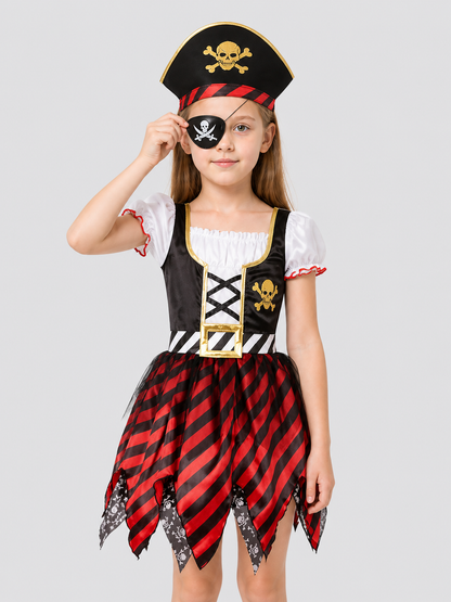 Kids' Pirate Costume: Striped Dress, Hat, and Eyepatch Costume Dresses detail 3