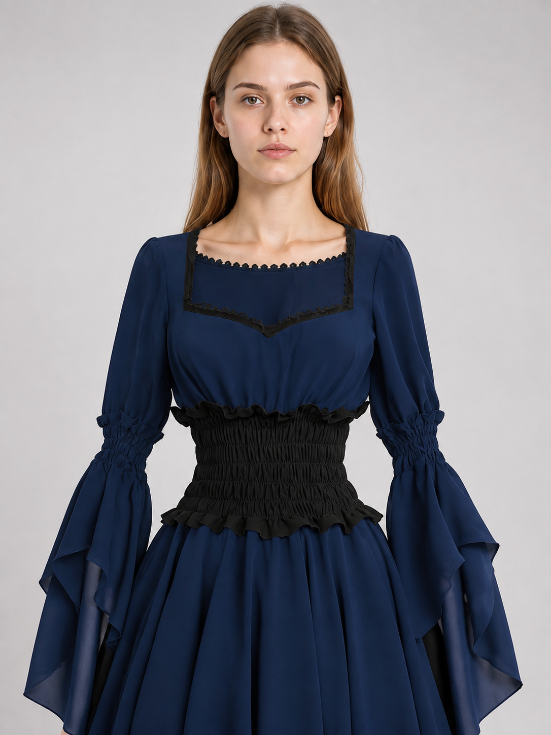 Long Dress with a Black Skirt and Layered Ruffles Costume Dresses detail 2
