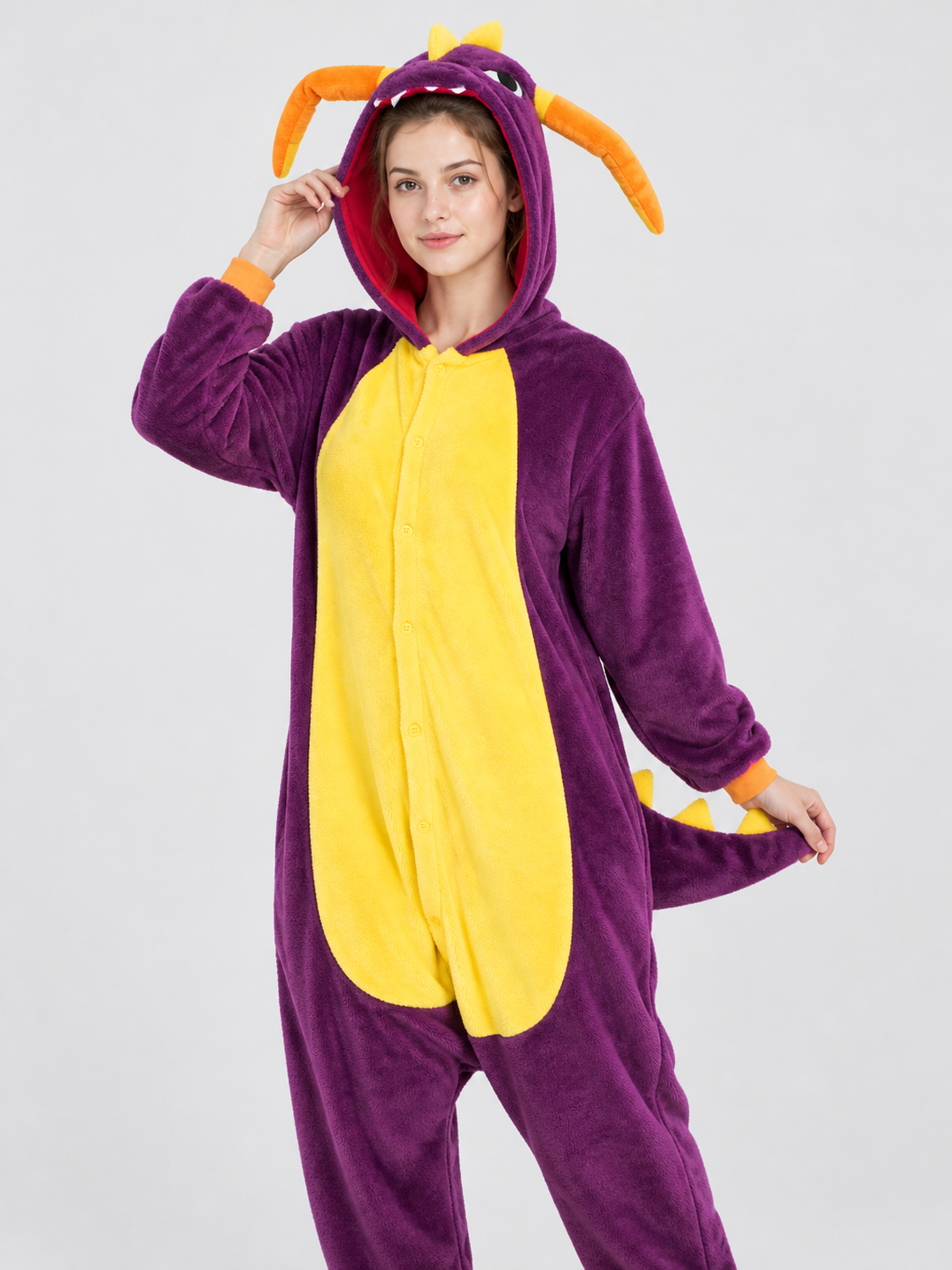 Dragon Kigurumi Pajama, Purple, with Hood and Tail