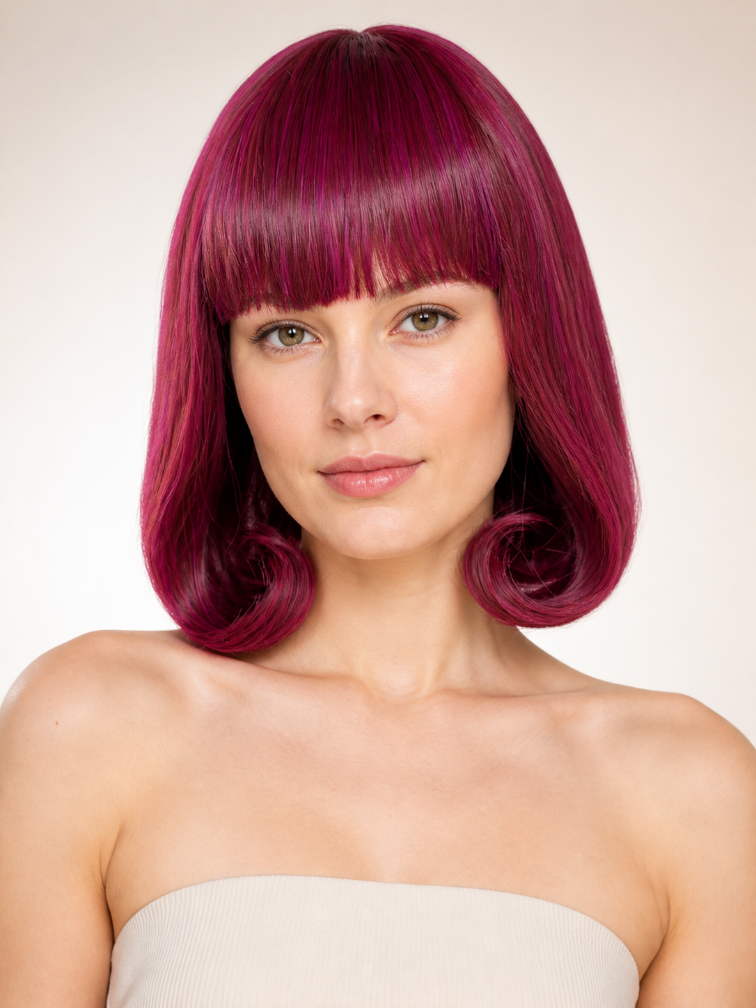 Medium-Length Burgundy Costume Wig with Bangs Costume Wigs detail 2