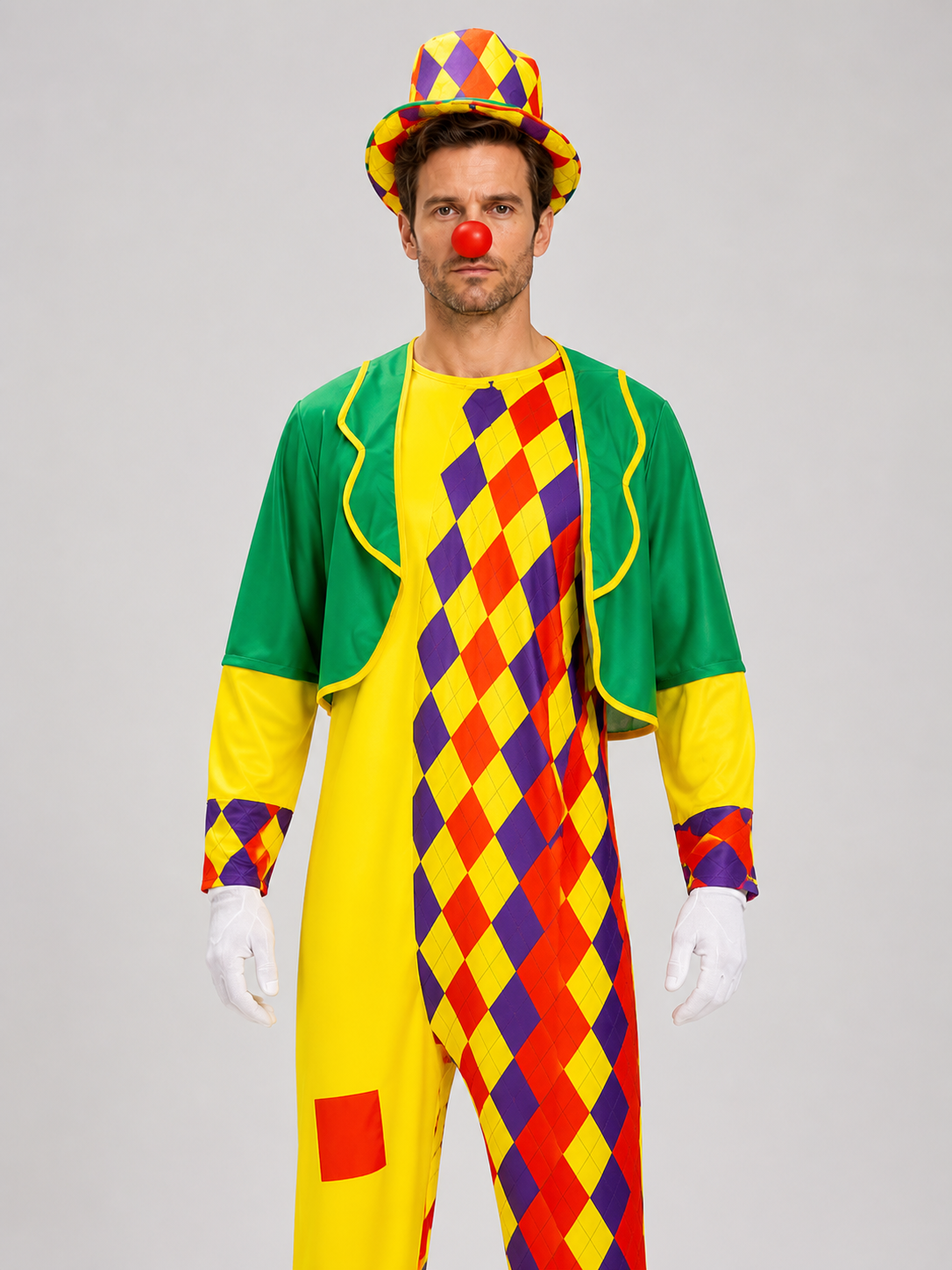 Clown Stage Costume: Jumpsuit, Jacket, and Hat Costume Headwear detail 3