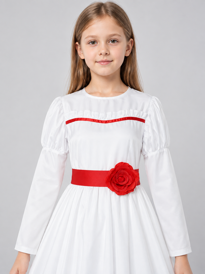 White Cosplay Dress with Red Rose Costume Dresses detail 2