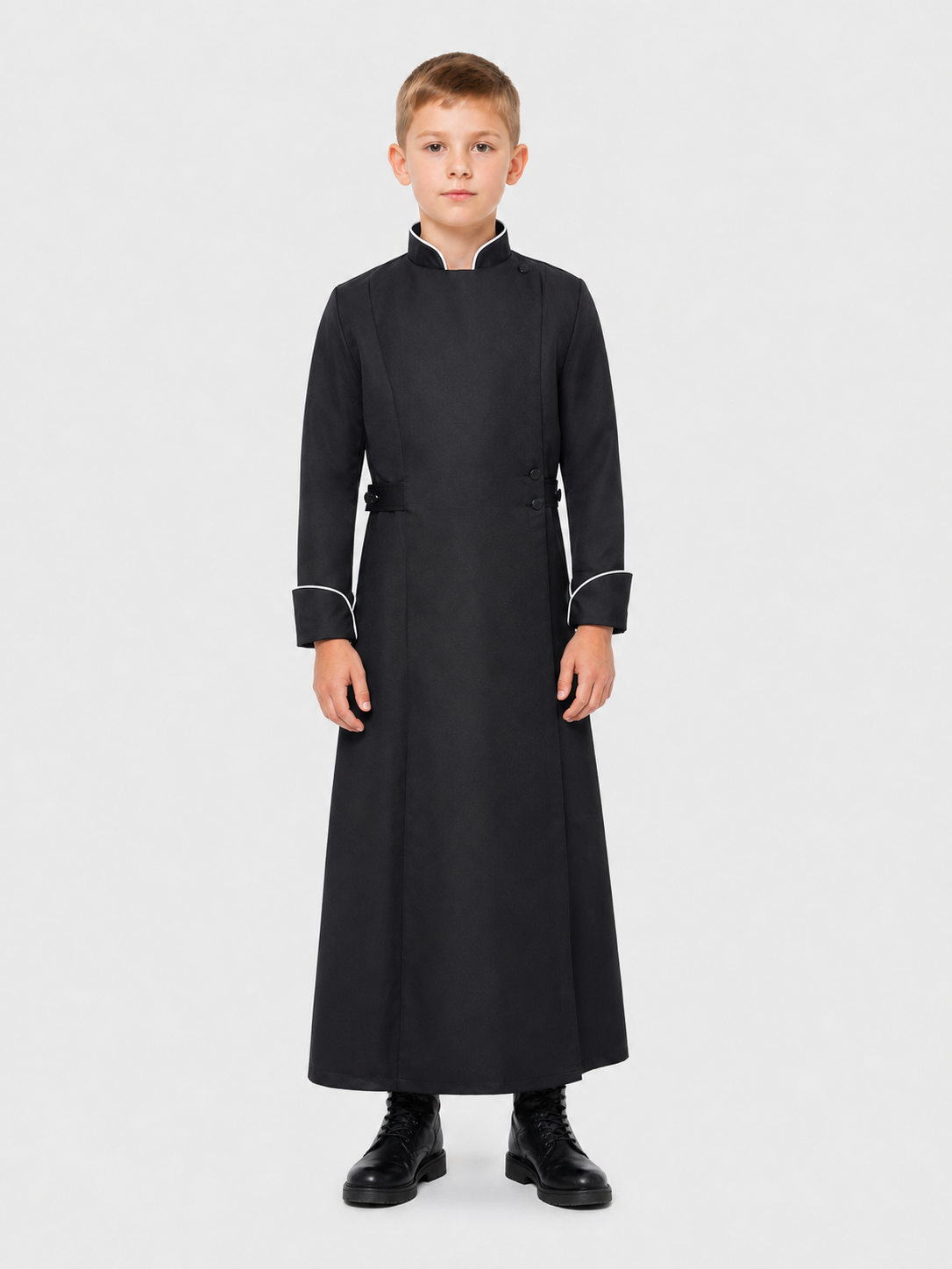 Black Long Cosplay Cassock with White Trim Costumes detail 2