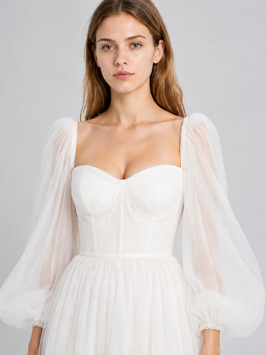 bridal white white off-shoulder long-sleeved wedding dress product image 6