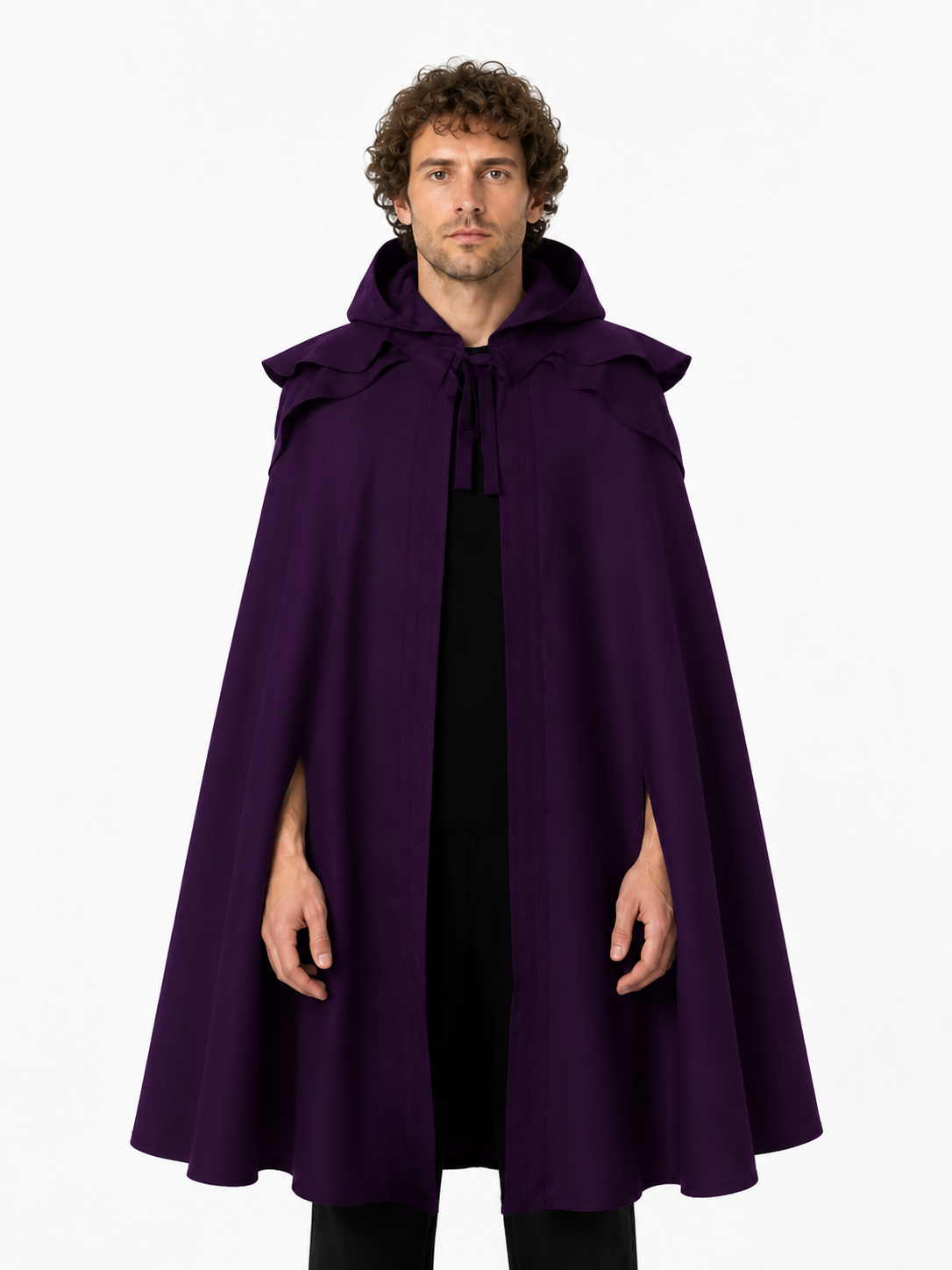 Long Purple Gothic Hooded Cloak with Ties Costume Capes detail 3