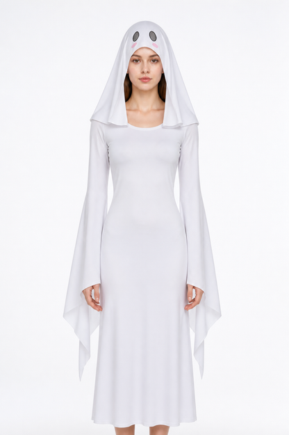 White Hooded Jumpsuit with Ghost Face Print product detail 3