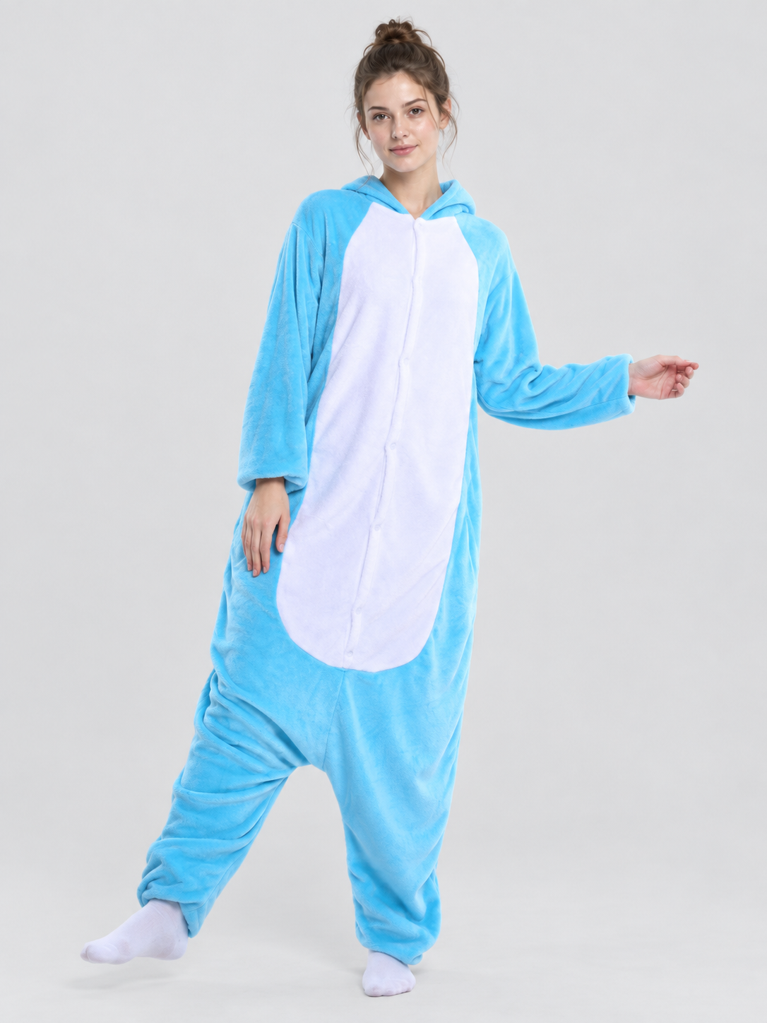 Blue Flannel Pajama Jumpsuit with White Panel