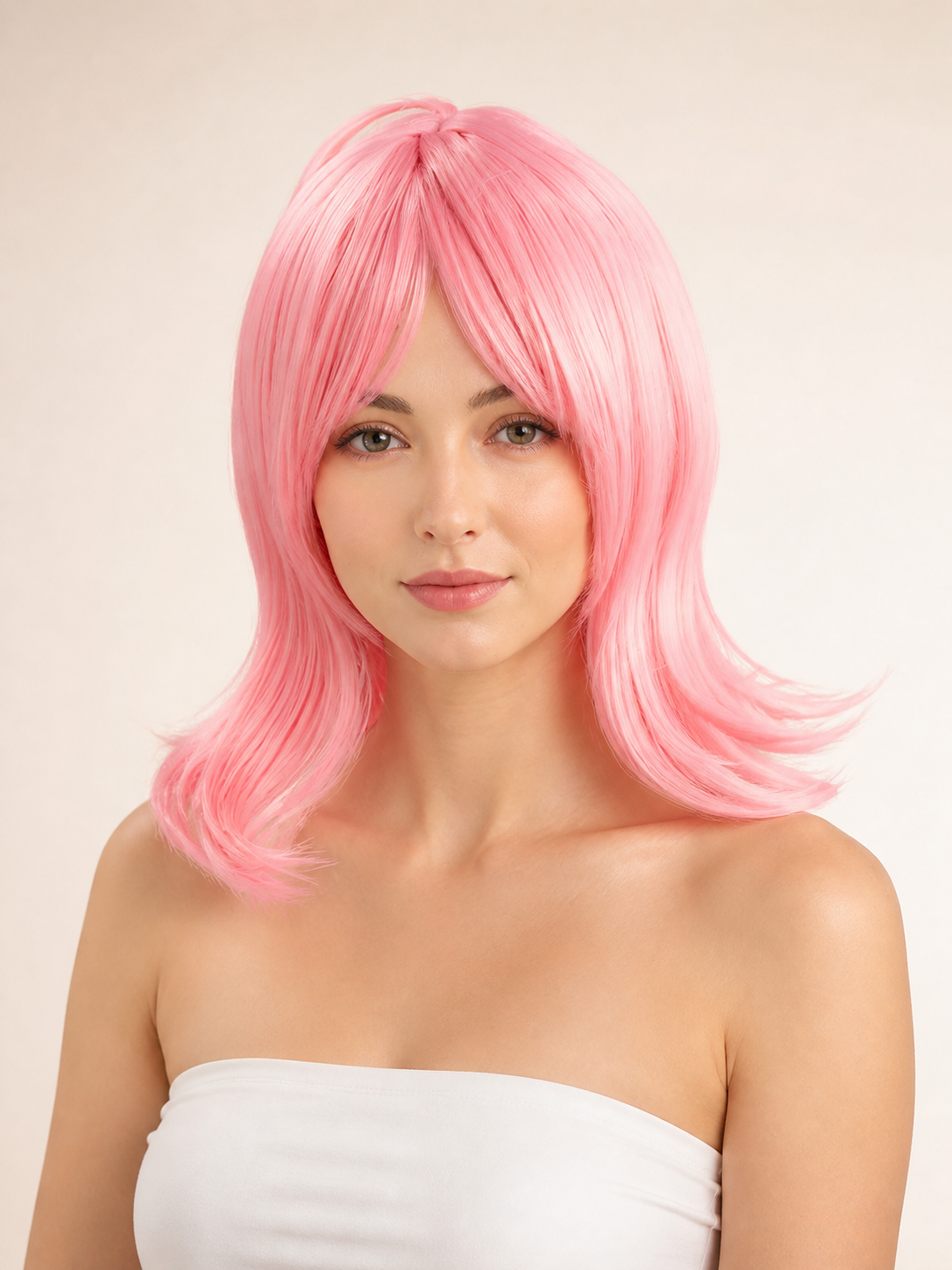 Pink Cosplay Wig with Bangs and Curled Ends Costume Wigs detail 2