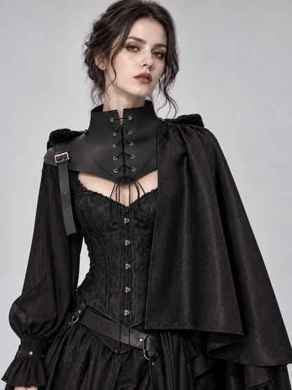 Medieval Black Cape with High Collar