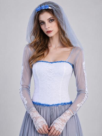 Ghost Bride Halloween Costume with Veil White