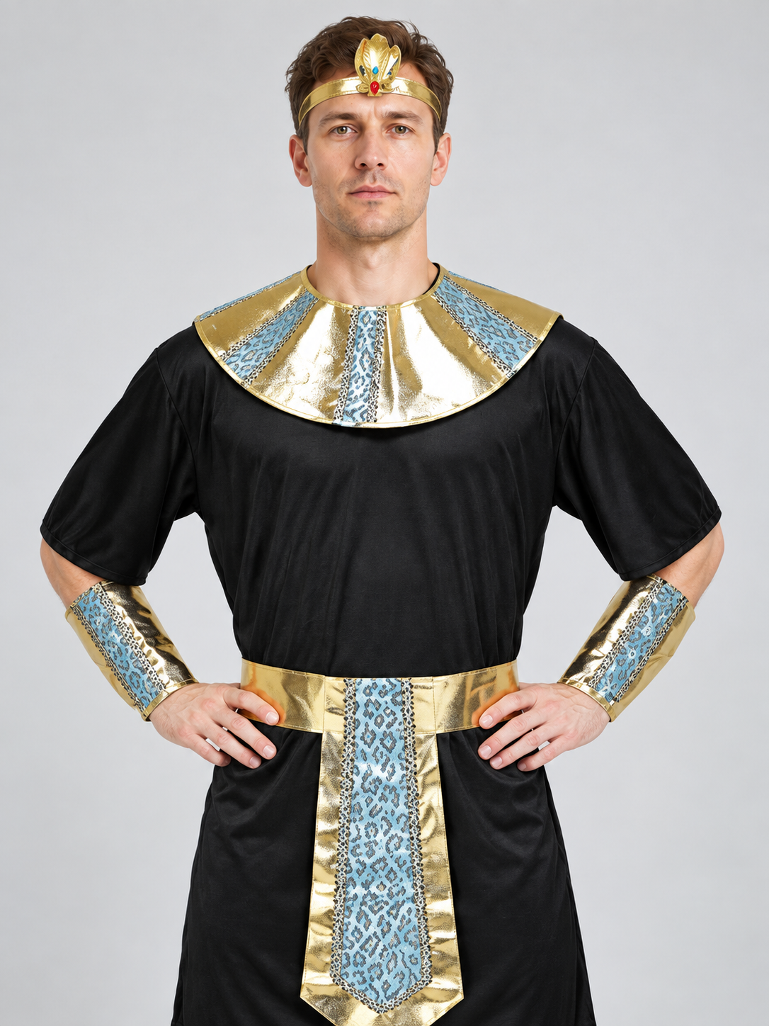 Egyptian Pharaoh Costume with Gold Trim and Blue Pattern